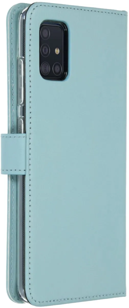 Selencia Hoesje Samsung Galaxy A51 - Echt Lederen Bookcase Lichtblauw