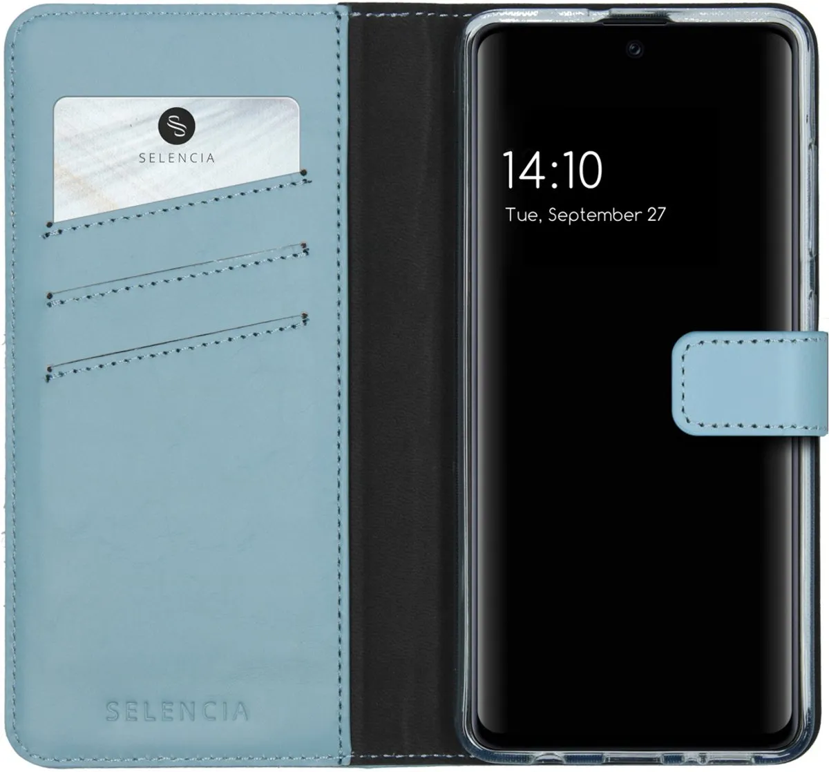 Selencia Hoesje Samsung Galaxy A51 - Echt Lederen Bookcase Lichtblauw