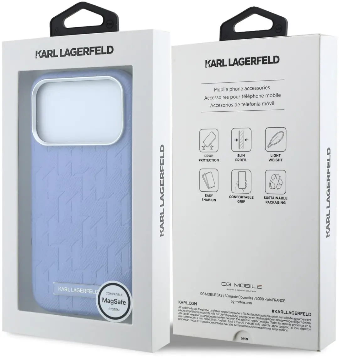 Karl Lagerfeld Backcase Hoesje iPhone 17 Pro - Lichtblauw - Kunstleer