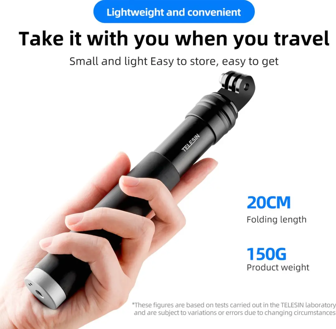 Telesin Selfie Stick 90cm - Actioncam & Smartphone tot 6" - Zwart