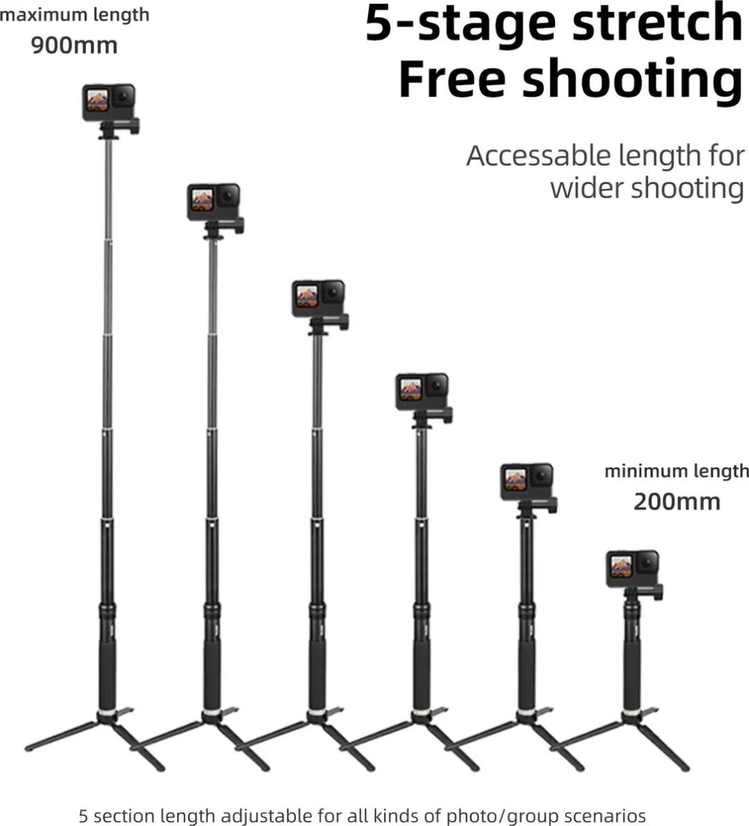 Telesin Selfie Stick 90cm - Actioncam & Smartphone tot 6" - Zwart