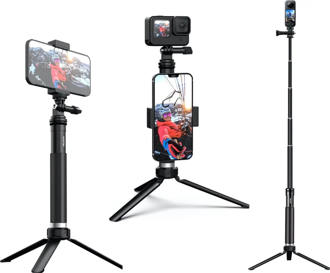 Telesin Selfie Stick 90cm - Actioncam & Smartphone tot 6" - Zwart