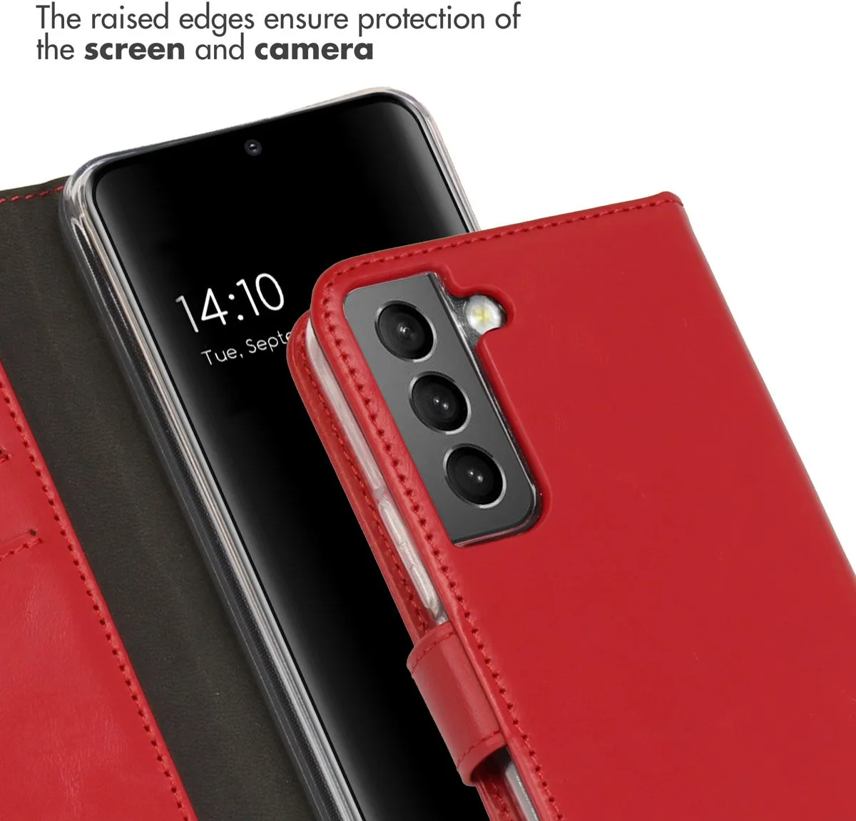 Selencia Hoesje Samsung Galaxy S22 - Rood Lederen Bookcase - 3 Pasjes