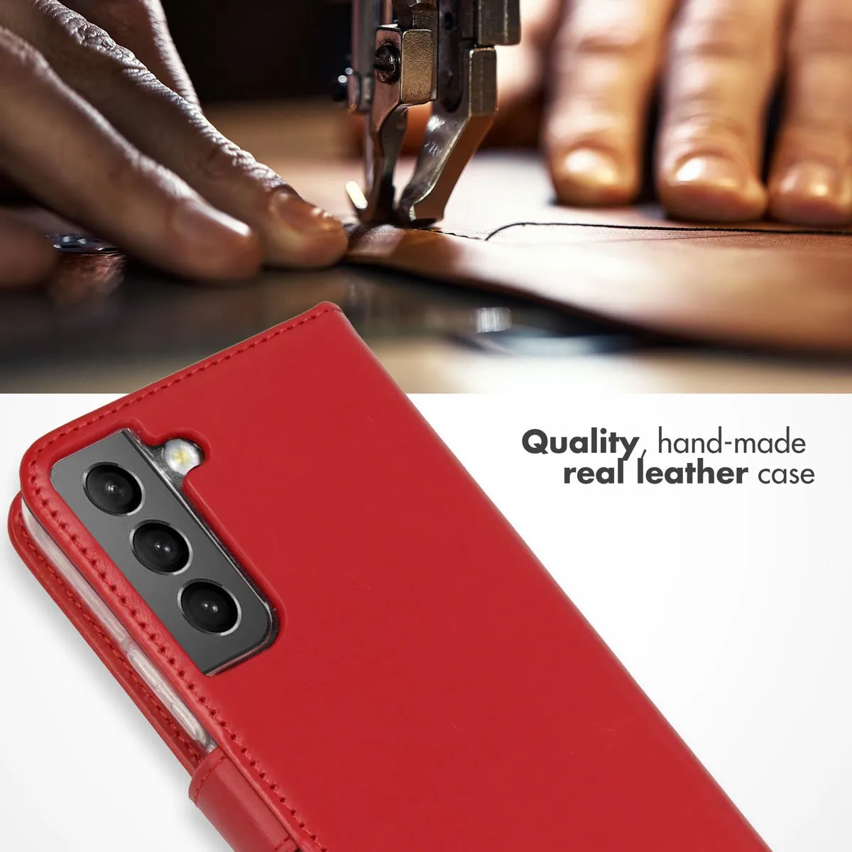 Selencia Hoesje Samsung Galaxy S22 - Rood Lederen Bookcase - 3 Pasjes