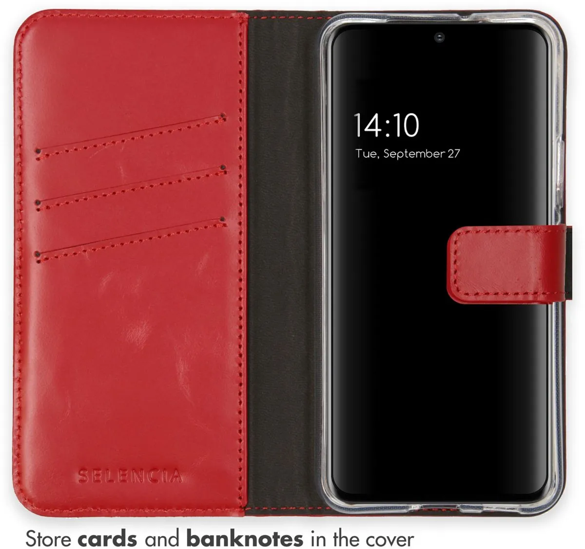 Selencia Hoesje Samsung Galaxy S22 - Rood Lederen Bookcase - 3 Pasjes