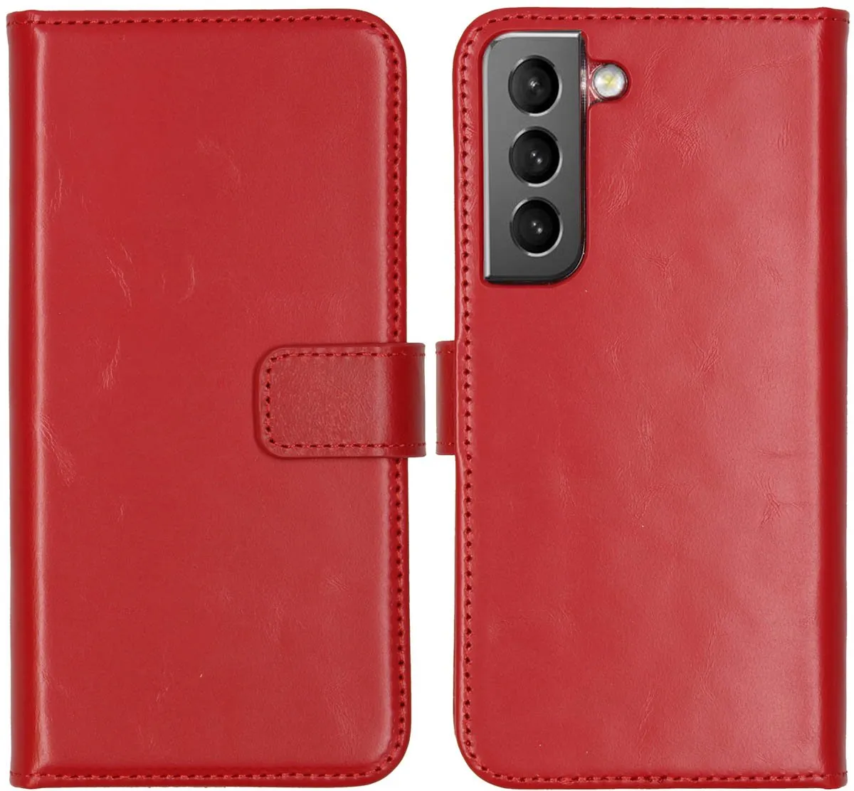 Selencia Hoesje Samsung Galaxy S22 - Rood Lederen Bookcase - 3 Pasjes