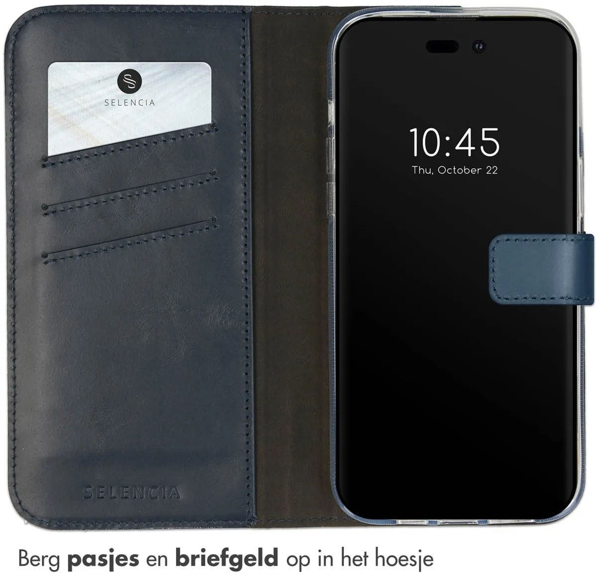 Selencia Hoesje iPhone 14 Pro Max - Echt Lederen Bookcase - Blauw