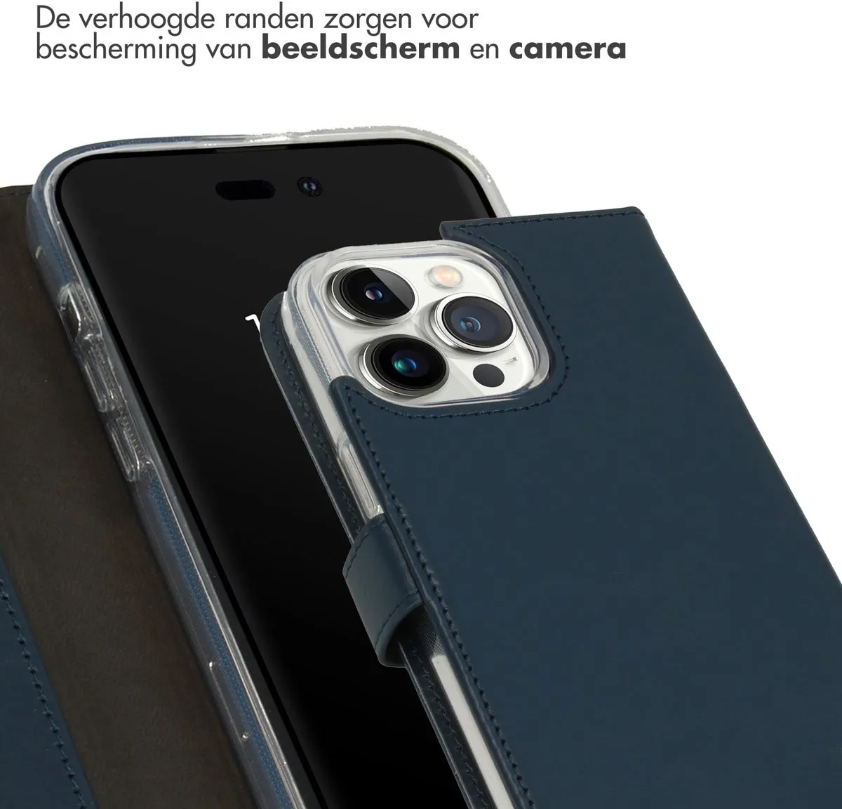Selencia Hoesje iPhone 14 Pro Max - Echt Lederen Bookcase - Blauw