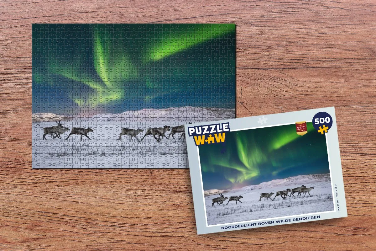 PuzzleWow Noorderlicht Rendieren Legpuzzel 500 Stuks - Multicolor