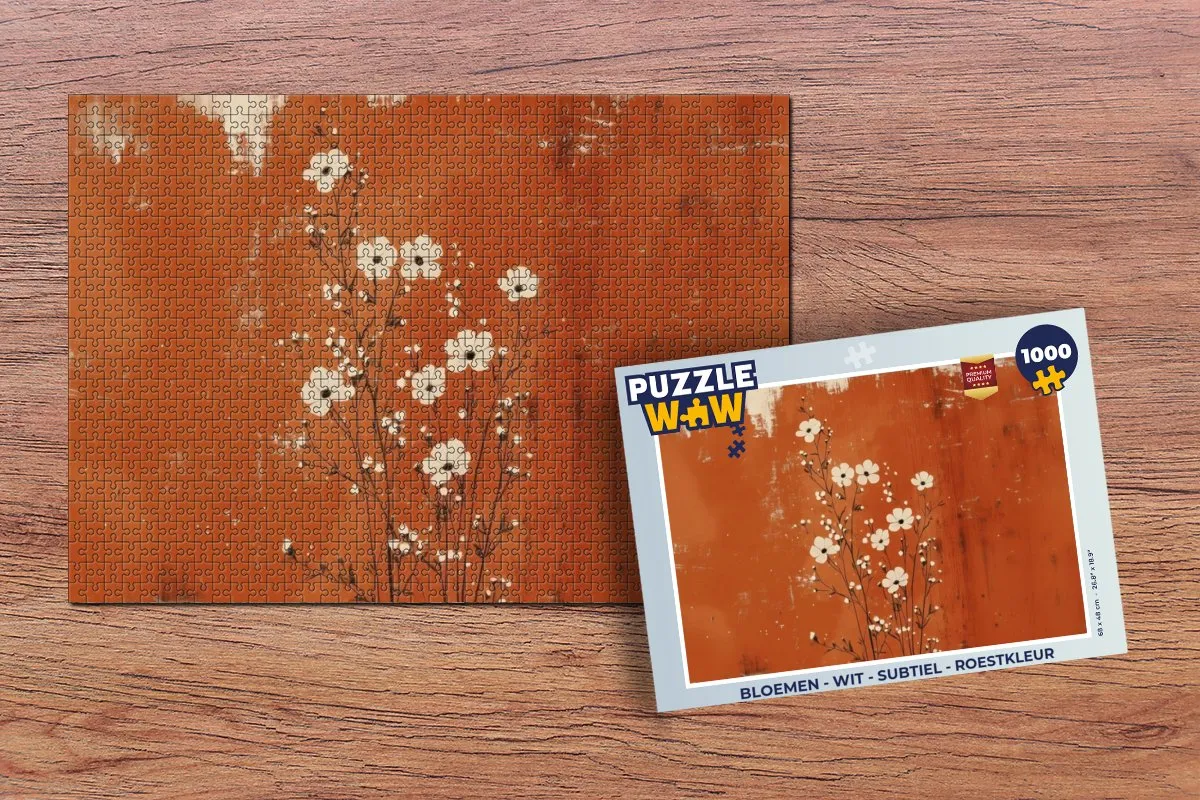 PuzzleWow Bloemen Minimalistisch Legpuzzel 1000 Stuks - Wit/Roestkleur