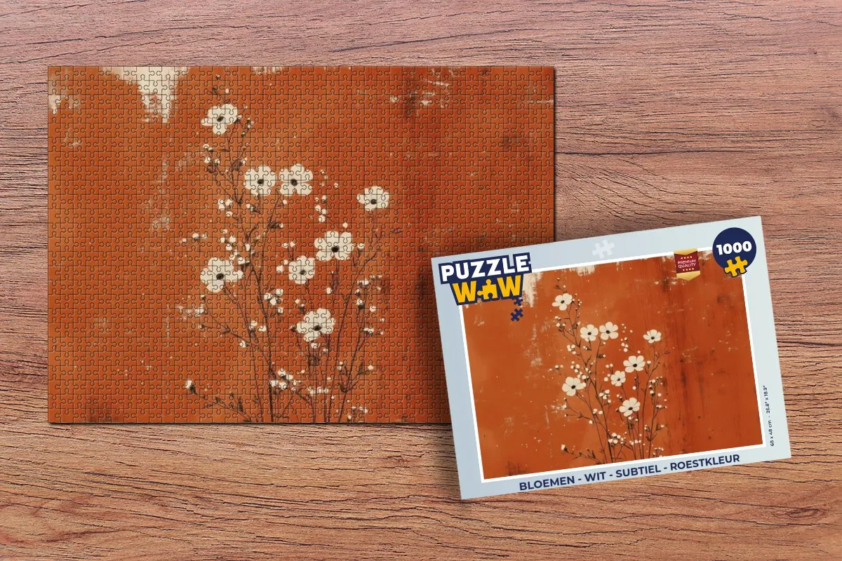 PuzzleWow Bloemen Minimalistisch Legpuzzel 1000 Stuks - Wit/Roestkleur