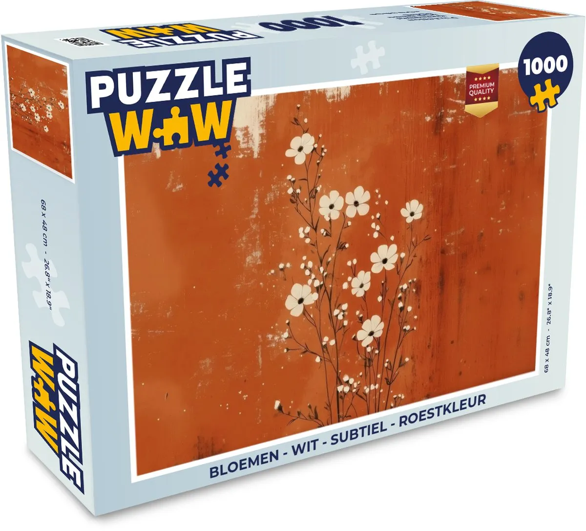PuzzleWow Bloemen Minimalistisch Legpuzzel 1000 Stuks - Wit/Roestkleur