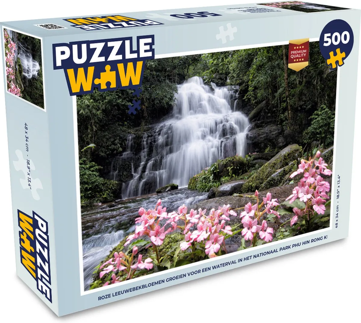 PuzzleWow Roze Leeuwebekbloemen Waterval Puzzel 500 Stuks