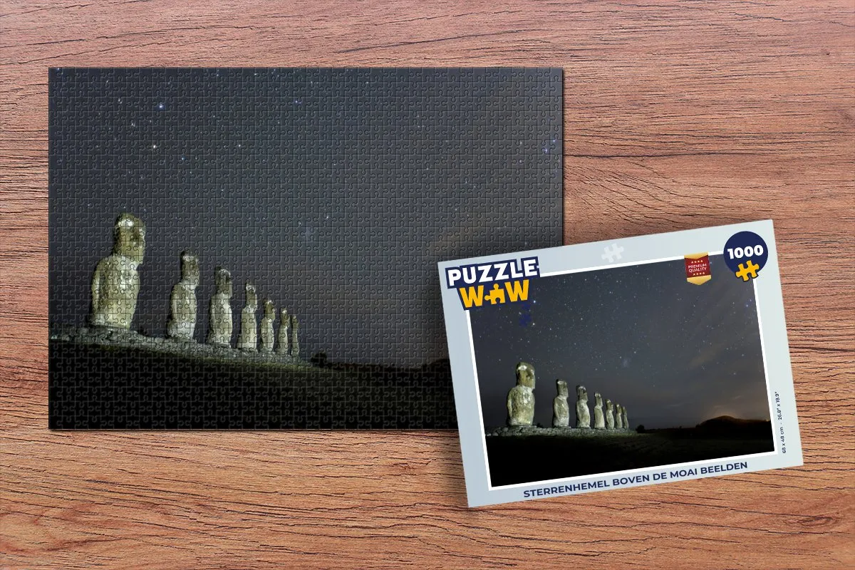 PuzzleWow Sterrenhemel boven de Moai Legpuzzel 1000 Stuks - Multicolor