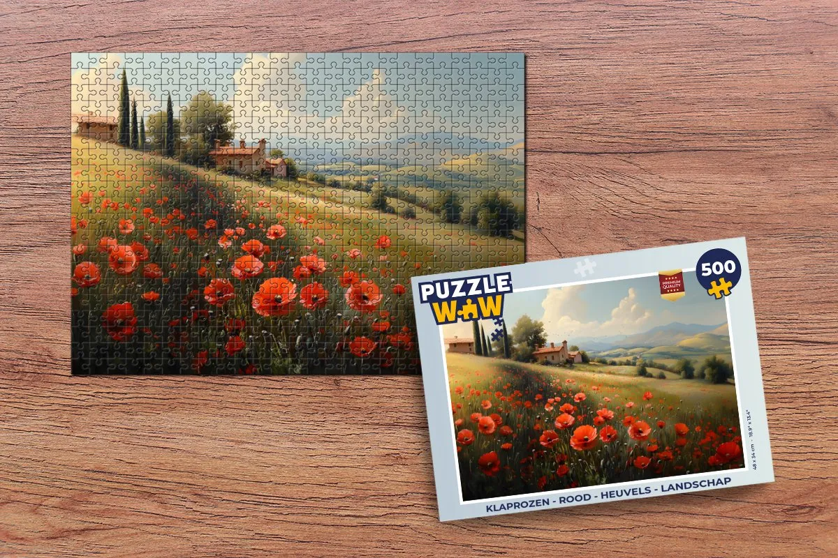PuzzleWow Landschap Klaprozen Legpuzzel 500 Stuks - Rood
