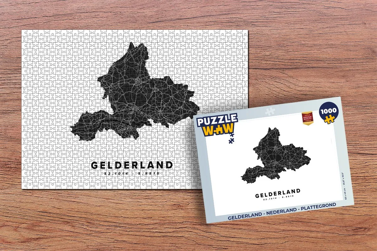 PuzzleWow Gelderland Nederland Plattegrond Legpuzzel 1000 Stuks - Multicolor