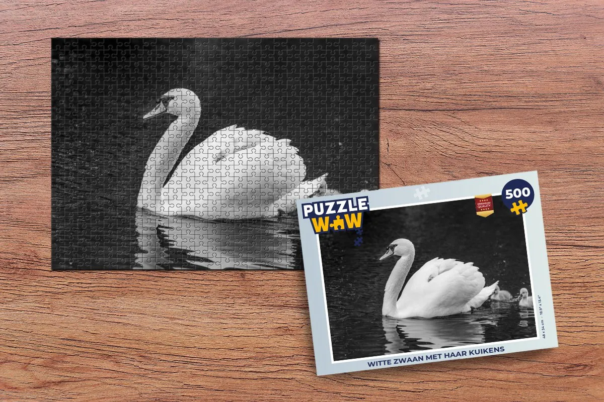 PuzzleWow Witte Zwaan met Haar Kuikens Legpuzzel 500 Stuks - Multicolor