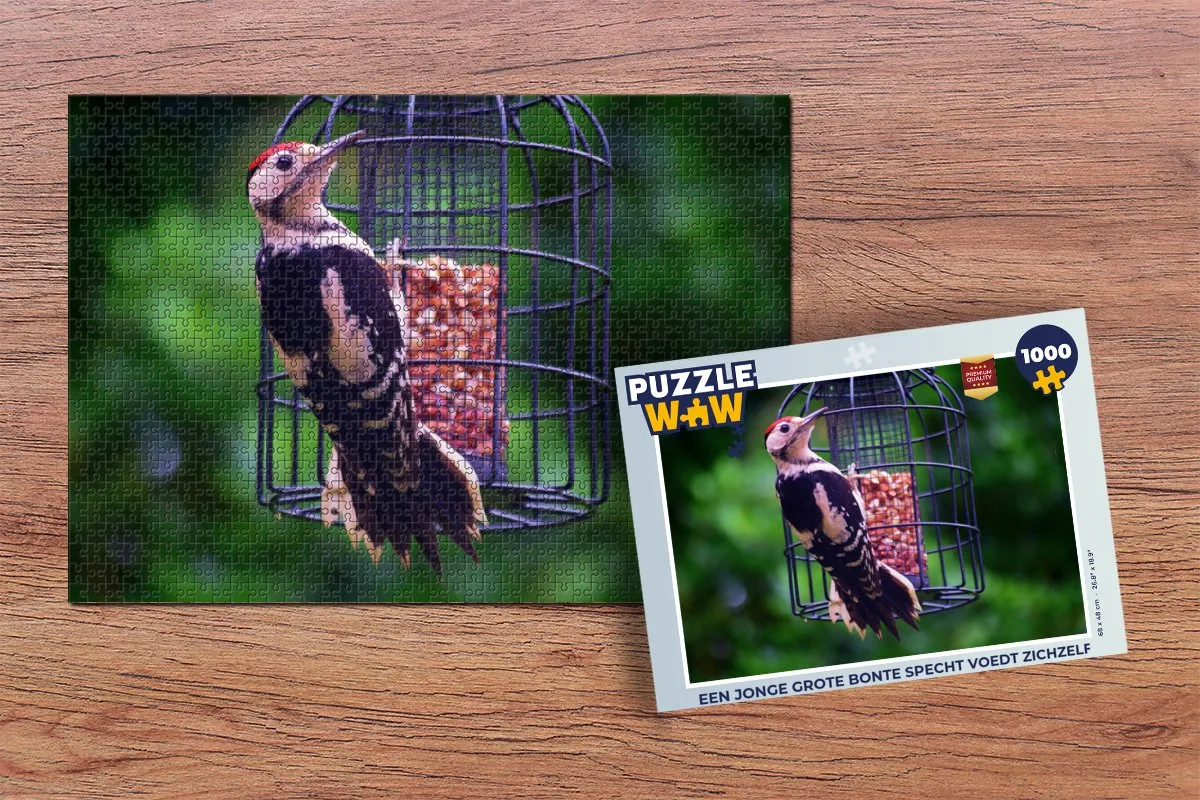 PuzzleWow Legpuzzel Een jonge grote bonte specht - 1000 Stuks - Multicolor