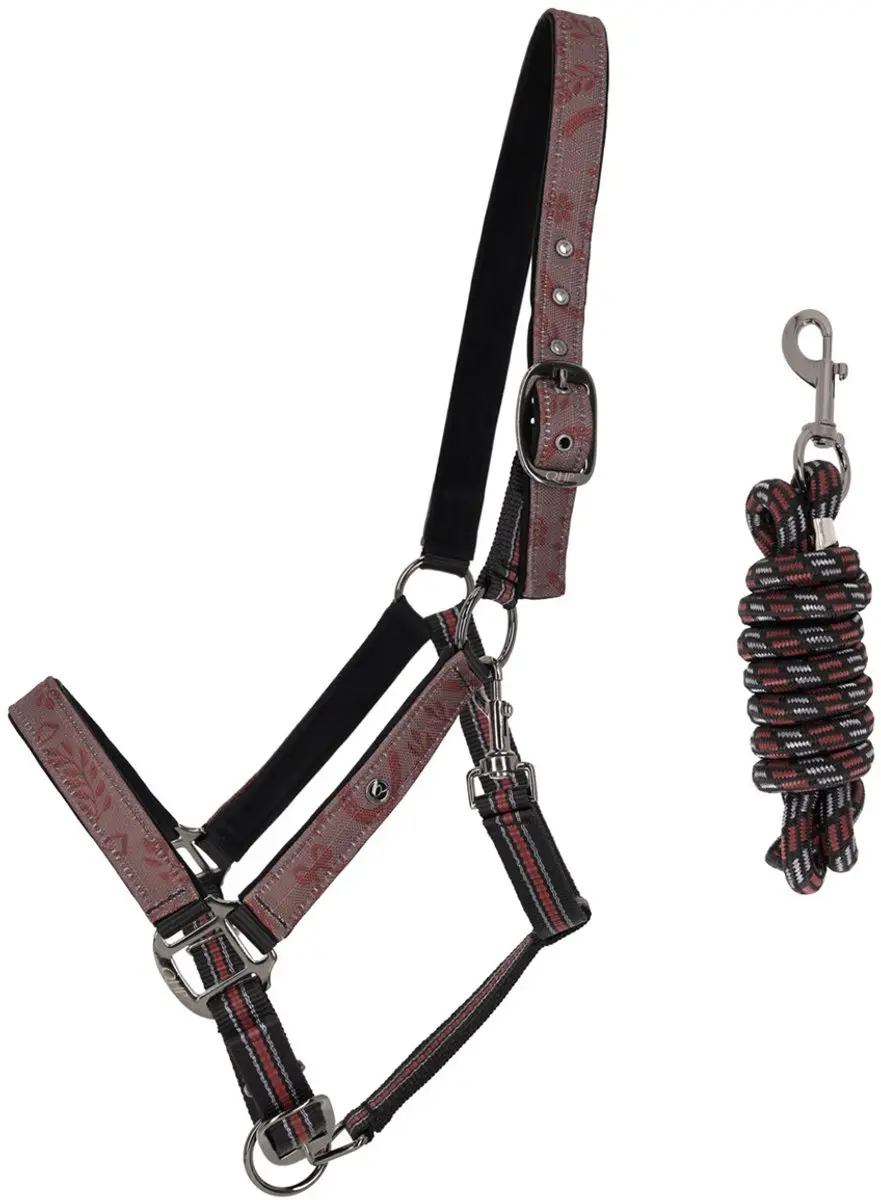 QHP Halsterset Turnout Donkerrood - Pony - afbeelding 2 van 6
