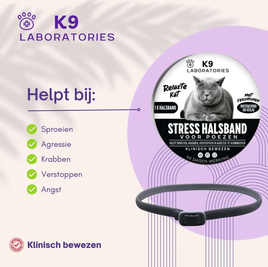 K9 Laboratories Antistress Halsband Kat - Feromonen - 5cl - Zwart - afbeelding 5 van 5