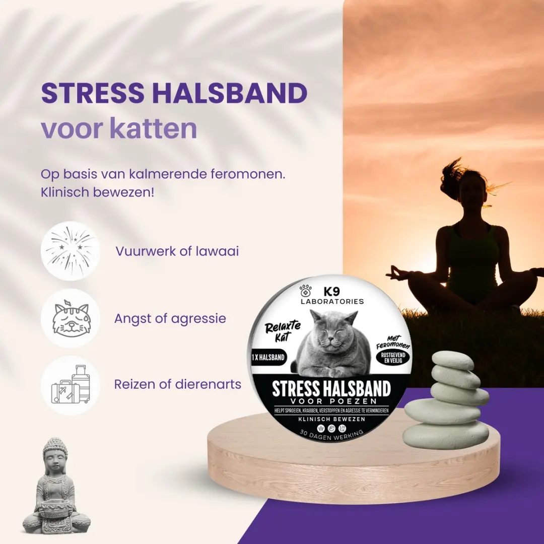 K9 Laboratories Antistress Halsband Kat - Feromonen - 5cl - Zwart - afbeelding 4 van 5