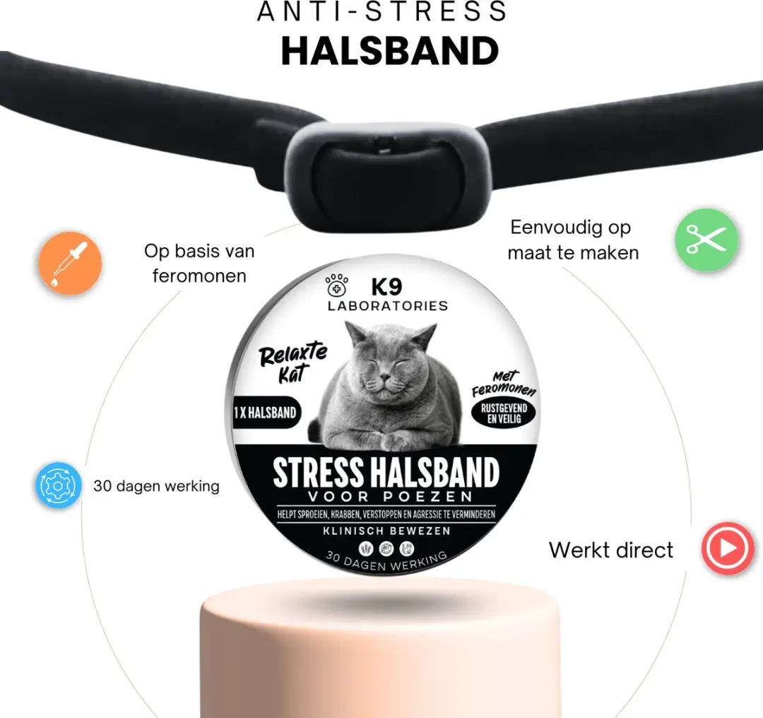 K9 Laboratories Antistress Halsband Kat - Feromonen - 5cl - Zwart - afbeelding 2 van 5