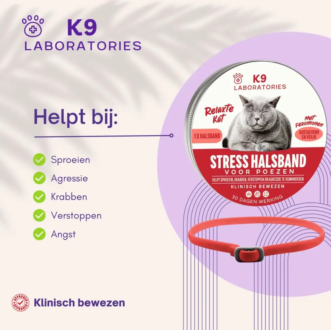 K9 Laboratories Antistress Halsband Kat - Feromonen 2cl - Rood - afbeelding 3 van 5