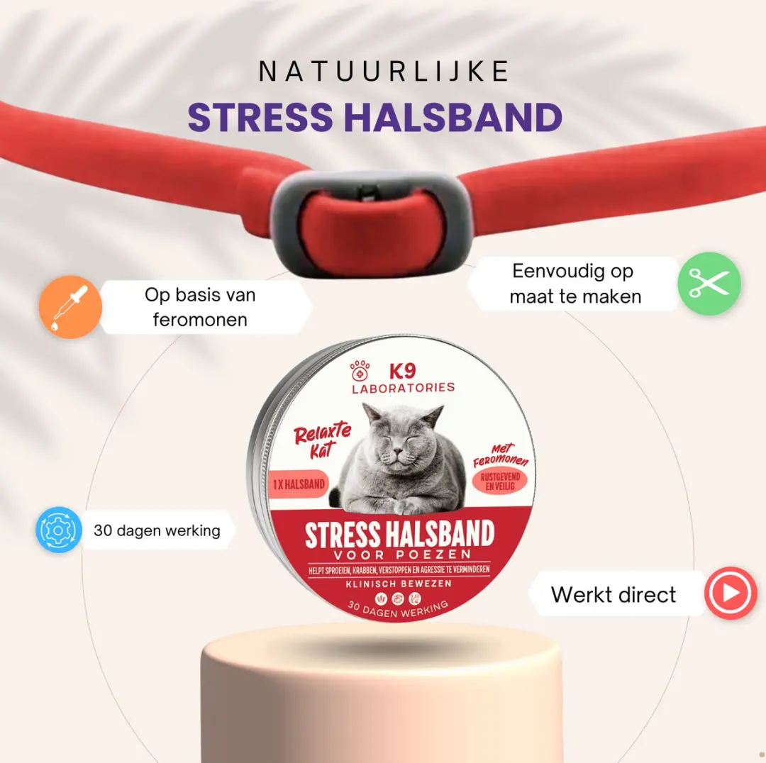 K9 Laboratories Antistress Halsband Kat - Feromonen 2cl - Rood - afbeelding 2 van 5
