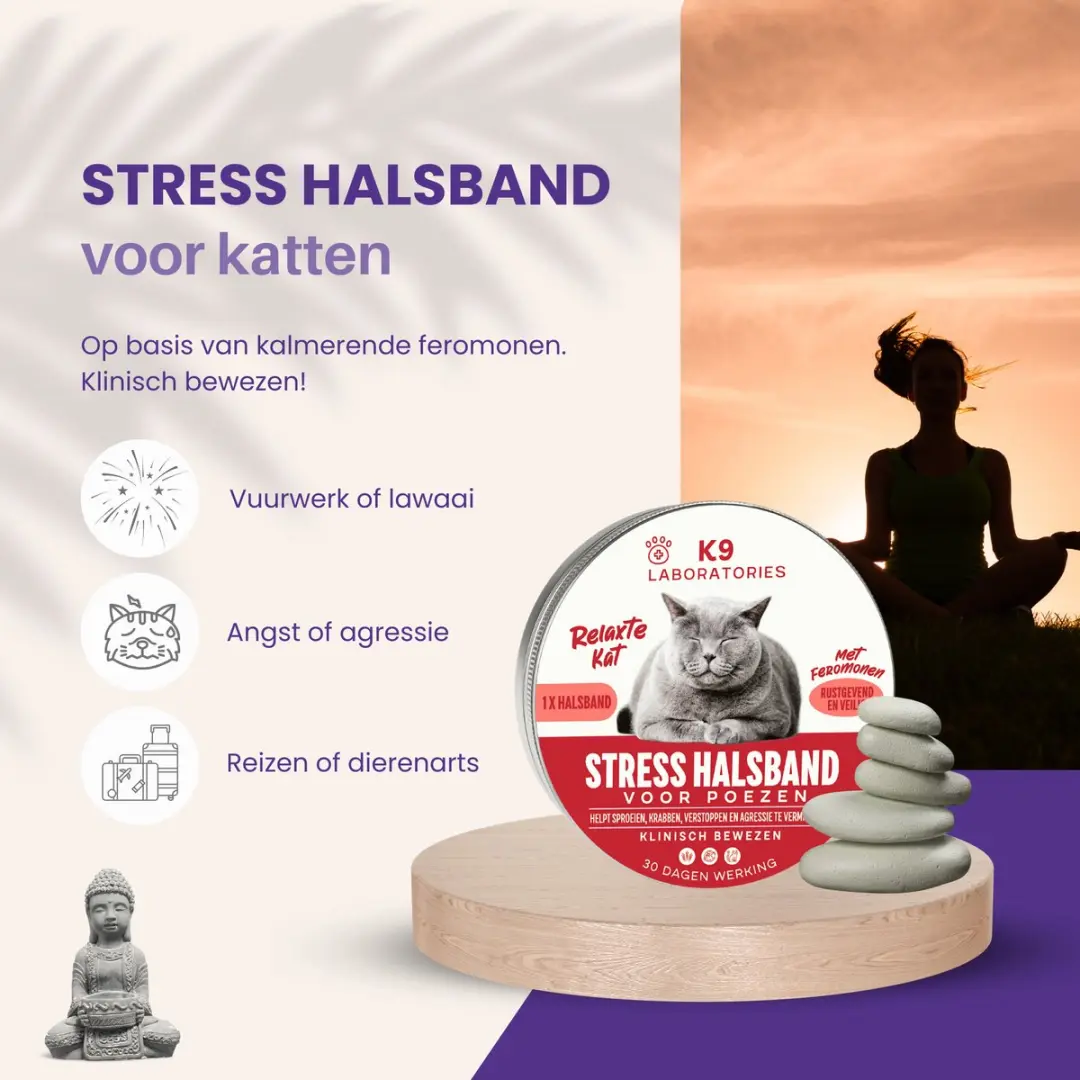 K9 Laboratories Antistress Halsband Kat - Feromonen 2cl - Rood - afbeelding 4 van 5