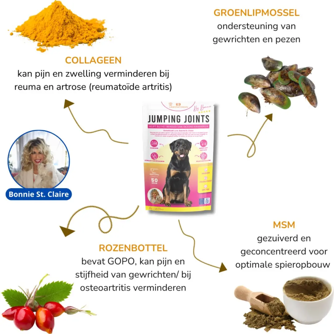 K9 Laboratories Jumping Joints Bonnie St. Claire Hond Gewrichtspoeder 50g - Glucosamine/MSM/Groenlipmossel