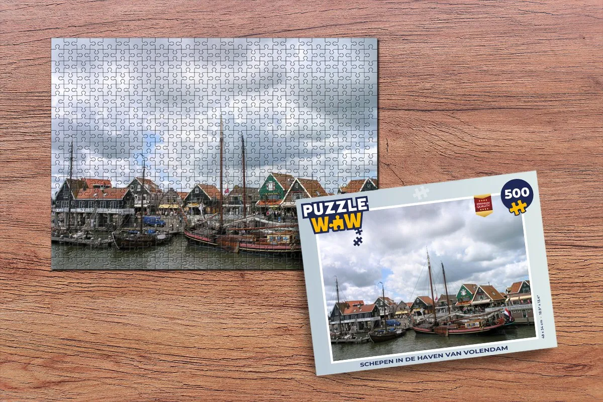 PuzzleWow Schepen in de haven van Volendam Legpuzzel 500 Stuks - Multicolor