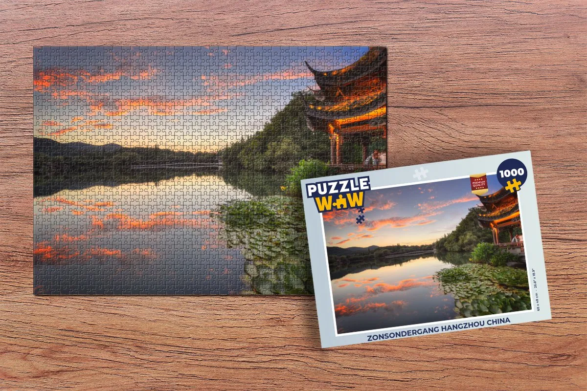 PuzzleWow Legpuzzel Zonsondergang Hangzhou China 1000 Stuks - Multicolor