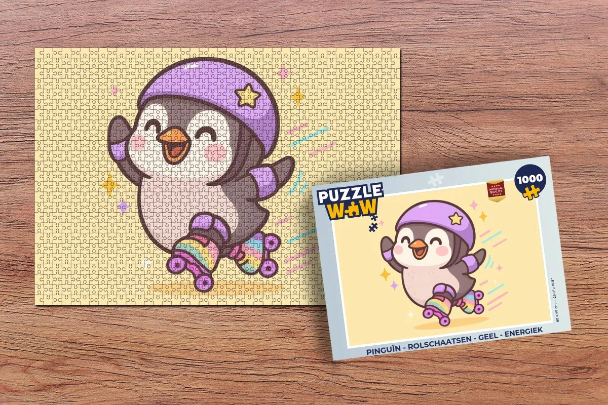 PuzzleWow Pinguïn Rolschaatsen Legpuzzel 1000 Stuks - Geel