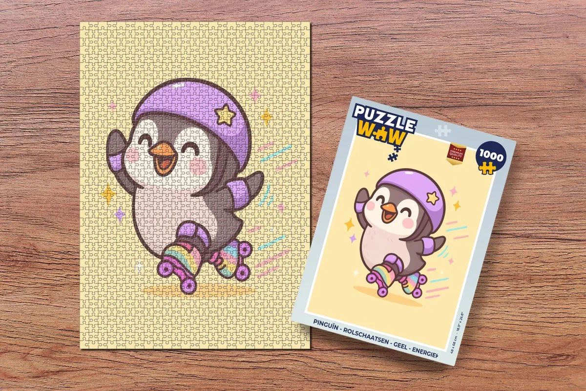 PuzzleWow Pinguïn Rolschaatsen Legpuzzel 1000 Stuks - Geel