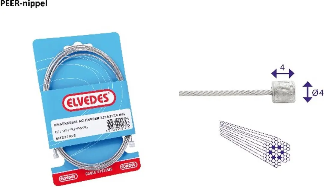 Elvedes Rembinnenkabel V-nippel 2000mm - 100 Stuks - Zilver - afbeelding 4 van 5