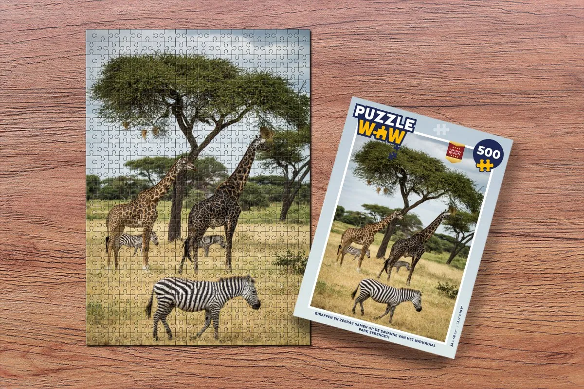 PuzzleWow Giraffen en Zebras Serengeti Legpuzzel 500 Stuks - Multicolor