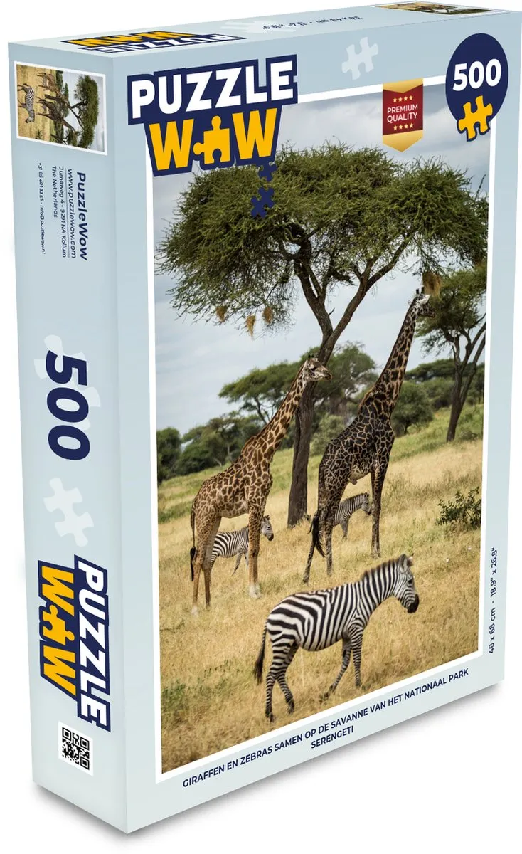 PuzzleWow Giraffen en Zebras Serengeti Legpuzzel 500 Stuks
