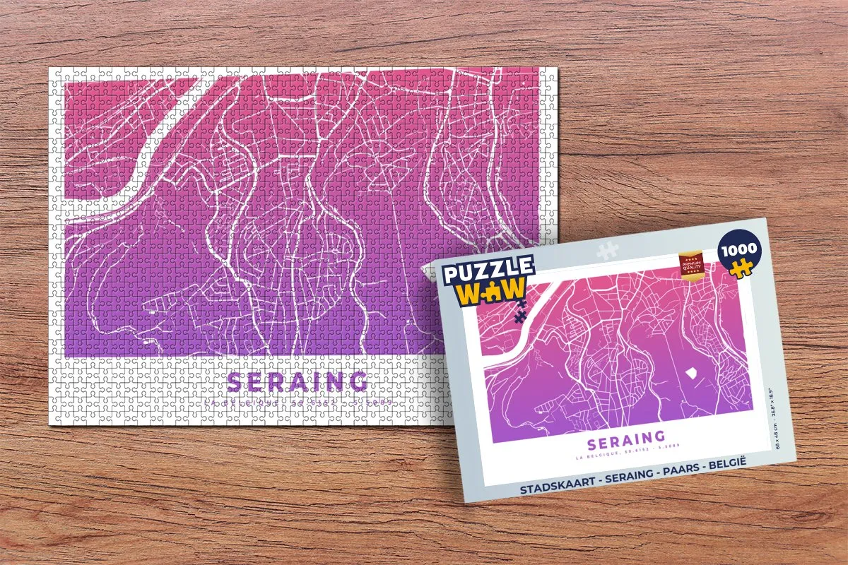 PuzzleWow Seraing Legpuzzel 1000 Stuks - België Stadskaart - Multicolor
