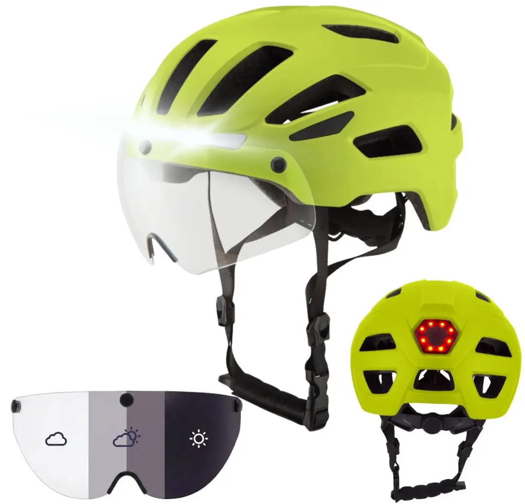 GOOFF® RIDER Fietshelm met Photochromatisch Vizier en Verlichting
