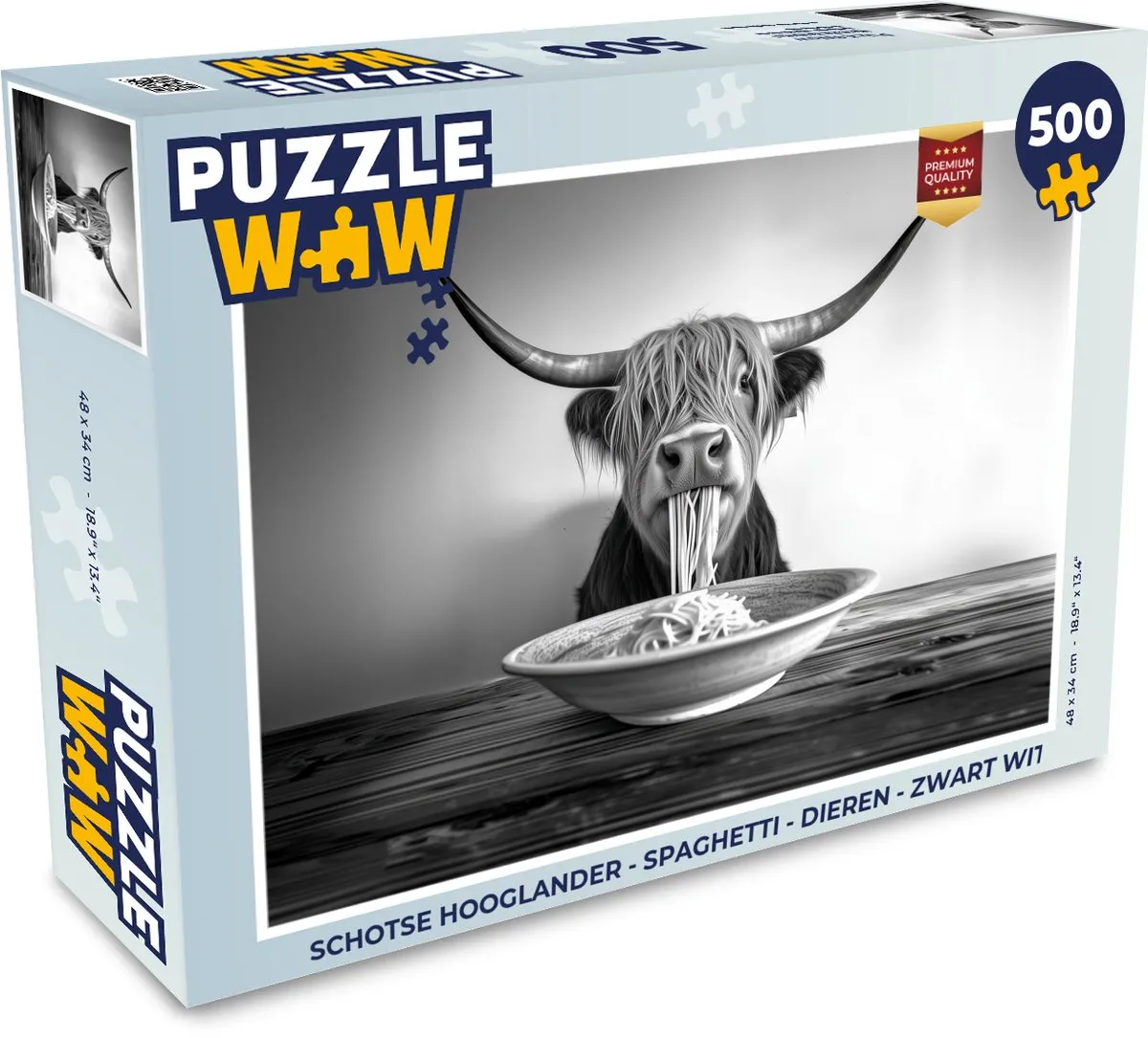 PuzzleWow Schotse Hooglander Legpuzzel 500 Stuks - Zwart/Wit