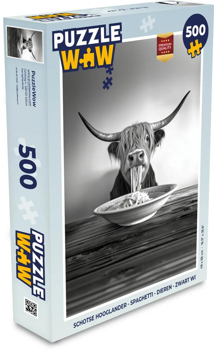 PuzzleWow Schotse Hooglander Legpuzzel 500 Stuks - Zwart/Wit