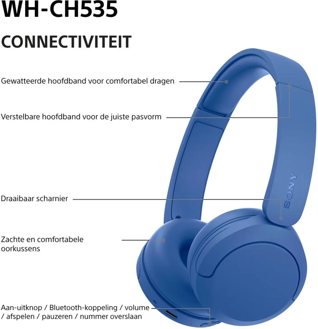 Sony WH-CH535 Draadloze On-Ear Koptelefoon - Kobaltblauw - afbeelding 6 van 6