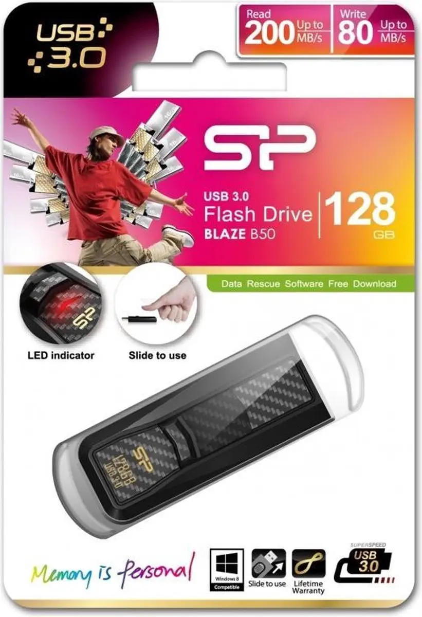 Silicon Power B50 Blaze USB 3.0 Pendrive 128GB - Zwart