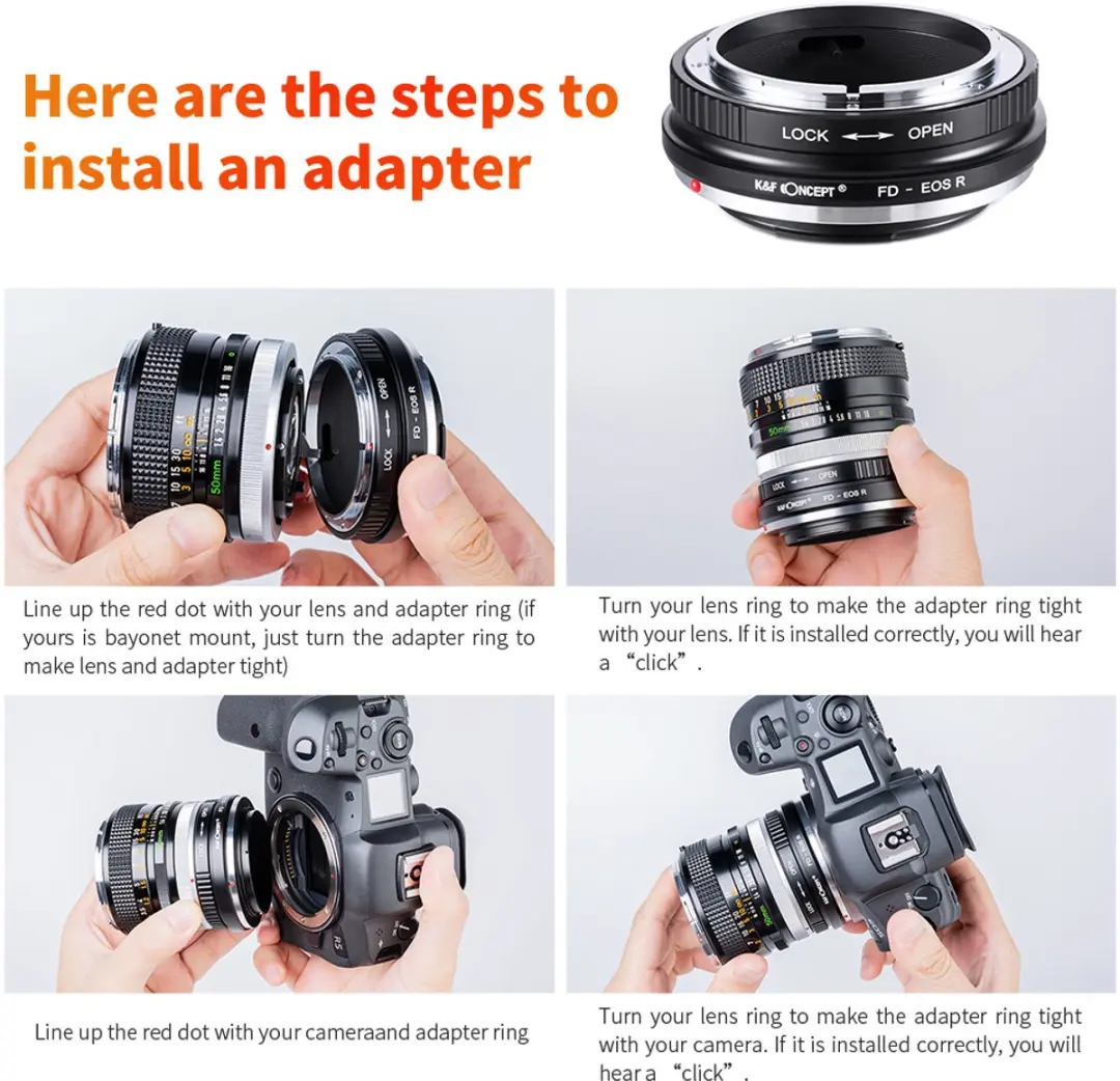 K&F Concept FD-EOS-R Adapter - Canon FD/FL - Zwart