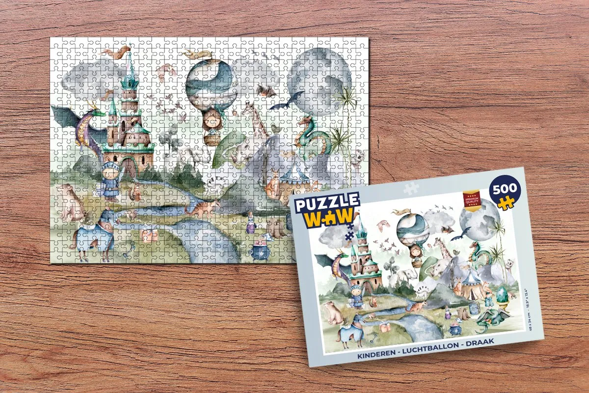 PuzzleWow Draak Luchtballon Kasteel Legpuzzel 500 Stuks - Multicolor