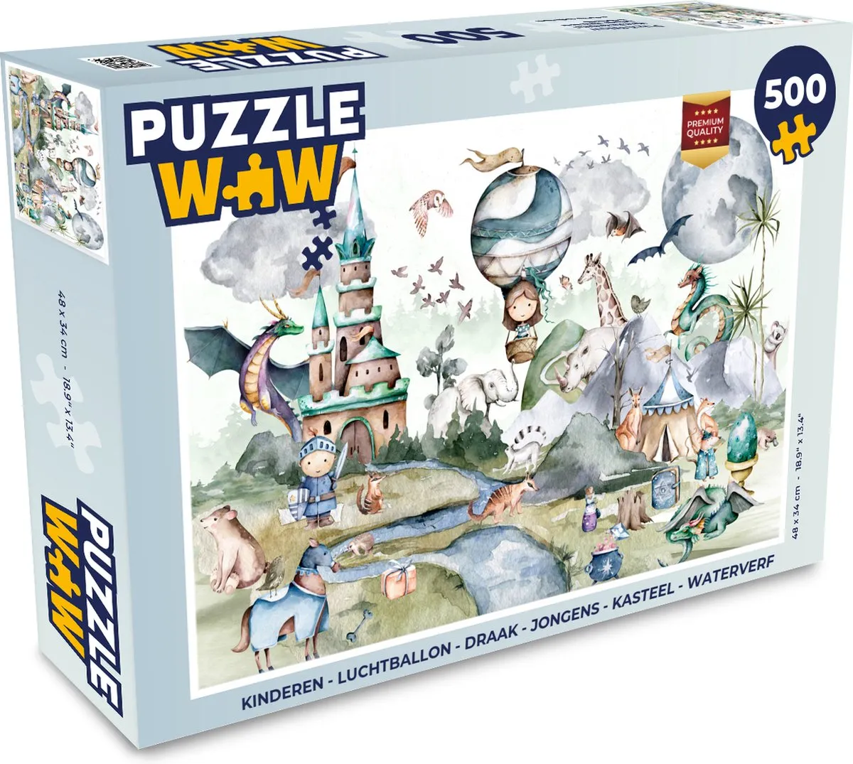 PuzzleWow Draak Luchtballon Kasteel Legpuzzel 500 Stuks