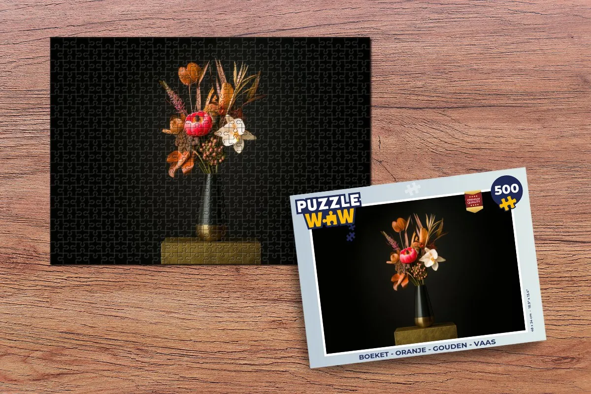 PuzzleWow Boeket Legpuzzel 500 Stuks - Oranje/Gouden