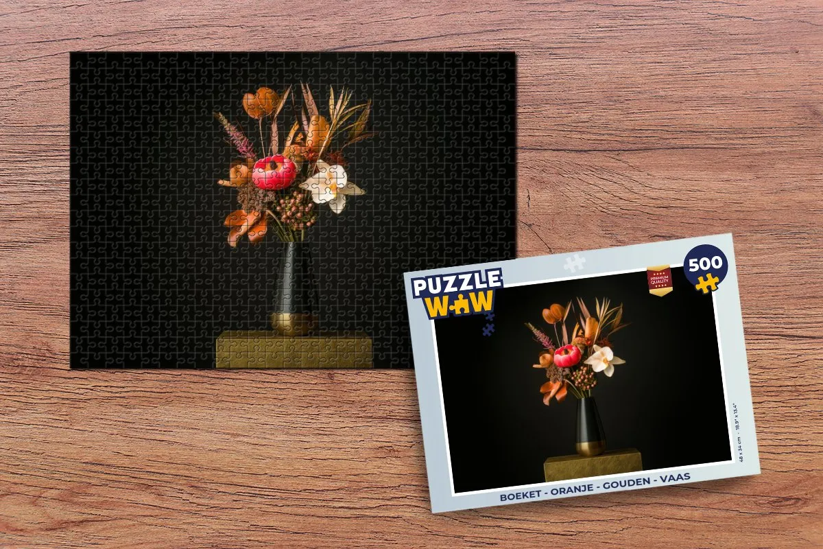 PuzzleWow Boeket Legpuzzel 500 Stuks - Oranje/Gouden