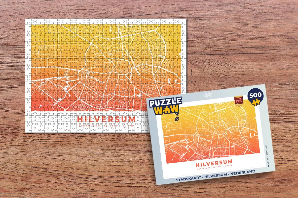 PuzzleWow Hilversum Legpuzzel 500 Stuks - Stadskaart Nederland Multicolor