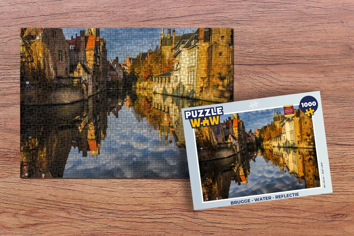 PuzzleWow Brugge Water Reflectie Legpuzzel 1000 Stuks - Multicolor
